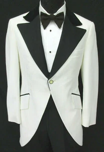 Men's Vintage White Tuxedo Jacket Morning Coat Cutaway Tailcoat 1970's 39XL - Picture 1 of 4