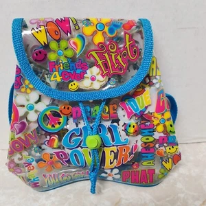 Mini Mochila LISA FRANK Vintage Años 90 Niña Power Clear Colores Brillantes Paz Margarita - Imagen 1 de 15