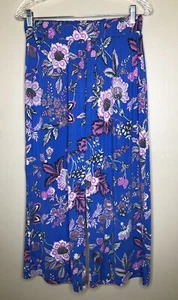 Jessica London Cropped Hose 16W Blumen blau rosa grau weites Bein Pull-On Gummizug - Bild 1 von 6
