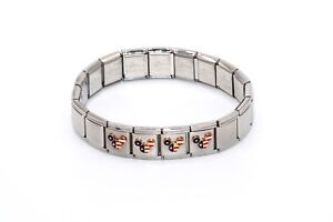 Disney Mickey Mouse American Flag Silver Stainless Italian Charm Bracelet 13mm