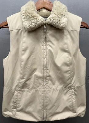Chaleco De Colección Ann Taylor M Beige Cuello de Piel Sintética Forrado Cremallera Completa Y2K Preppy Exterior Foto 1 de 4