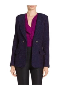 NWT St. John K61N072 Chevron Knit Double Breasted Jacket Blazer 4 Navy $1595 - Picture 1 of 6