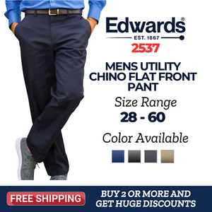 Edwards 2537 Mens Utility Chino Flat Front Moisture Wicking Performance Pant - Picture 1 of 3