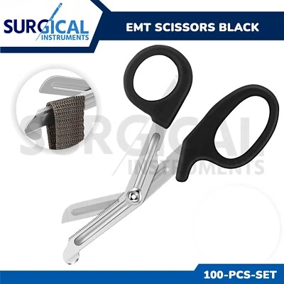 100 BLACK EMT Shears ( Scissors ) Bandage Paramedic EMS Rescue Supplies 5.50" - Image 1 of 4