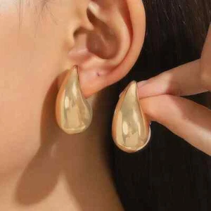 A Pair Vintage Chunky Dome Drop Earrings For Women Glossy Lightweight Teardrop - Picture 1 of 5