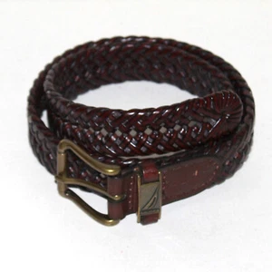 Nautica Braided Belt Brown Bonded Leather Brass Buckle 31" Small unisex - Picture 1 of 8