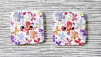 square wood sewing buttons 2 holes 1/2 inch butterfly orange red new - Image 1 of 2