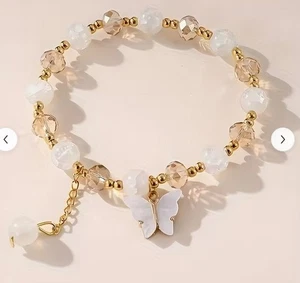 Böhmisches Glasperlenarmband mit Schmetterling Charm - weiß - Bild 1 von 1