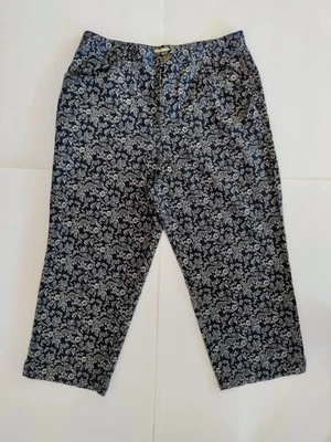 Pantalones Cortos Evan Picone Para Mujer Talla 16 100% Algodón Sarga Azul Marino Patrón Floral Foto 1 de 4