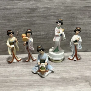 5 Vintage Geisha Girl Porcelain Figurines Playing Instruments & Musical Figurine - Picture 1 of 12