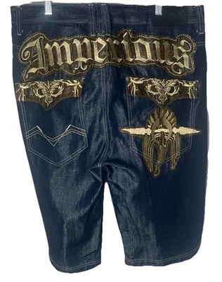 Pantalones Cortos Delf Trading Imperious Hombres Azul 40x14.5 Bordados Sueltos Grunge Patín Y2K Foto 1 de 4