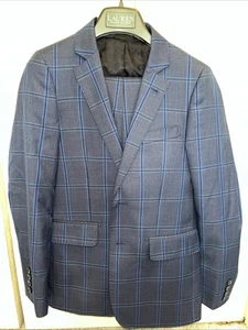 Zanetti Boys Size 12R Gray with Blue Checkered Wool Suit - Picture 1 of 7