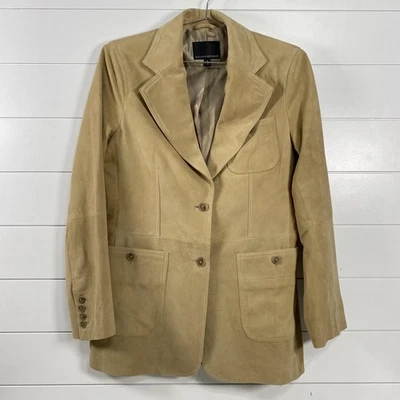 Blazer Banana Republic Mujer 8 Caqui Claro Genuino Gamuza Cabra Parche Bolsillo Foto 1 de 4