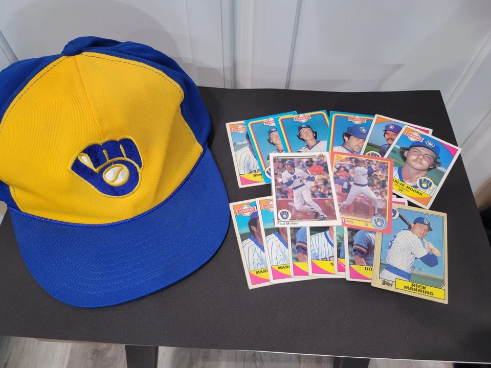 Lote de Milwaukee Brewers-Buen Estado Snapback Sombrero/Tarjetas Comerciales Moliter/Cantidad MLB Foto 1 de 4