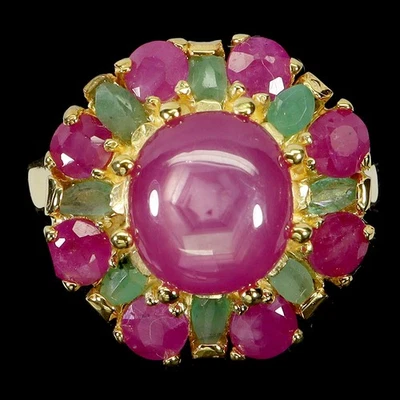 925 Sterling Silver Ring Round Ruby 9mm Emerald Natural Gemstone Jewelry Sz 7.5 Foto 1 de 4