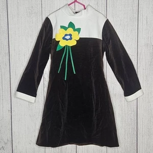 VTG 60s Florence Eiseman for Saks Fifth Avenue Brown Velvet Dress w Flower, sz 8 - Picture 1 of 4