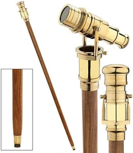 Brass Nautical Walking Stick Telescope Men and Women 36" Rosewood Steampunk Gift - Picture 1 of 6