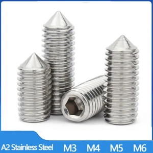 A2 Stainless Cone Point Grub Screws Hex Socket Set Screws DIN 914 M3 M4 M5 M6 - Picture 1 of 10