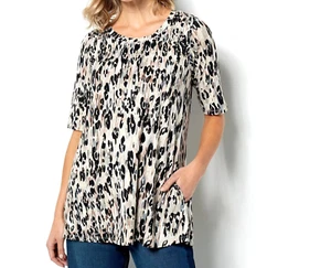 LOGO by Lori Goldstein Rayon 230 Animal Print Top - NEUTRAL, XS - Picture 1 of 1