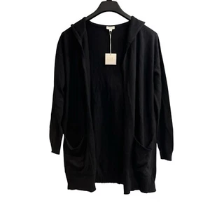LYR by Splendid Cardigan Sweater Womens S Black Loopknit Hooded Open Front Cozy - Picture 1 of 7