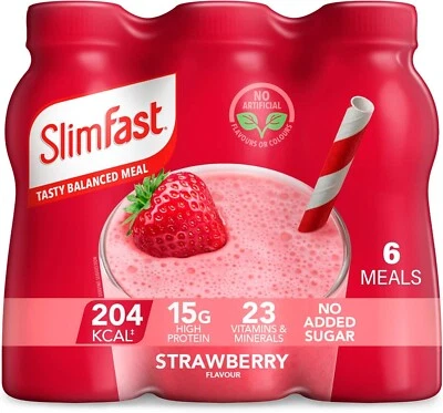 SlimFast Strawberry Meal Replacement Shakes 6x325ml | Weight Loss, High Protein - Image 1 of 4