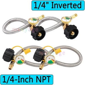 2PCS 15 In Male 1/4" QCC1 RV LP Propane Pigtail Hoses with Gauge Connector - Picture 1 of 35