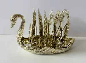 VINTAGE Silver Plated Swan Toast Rack Tea Cup Saucer Holder Metal Tray Antique - Picture 1 of 15