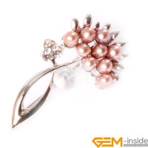 Natural Freshwater Pearl Beads Crystal Rhinestone Flower Brooch Women Gift Xmas