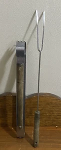 Vintage Tools BBQ Wood Stainless Steel Tongs and Fork Set U.S.A. - Picture 1 of 9