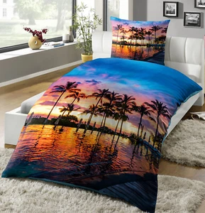 100% Baumwolle Renforce WENDE Bettwäsche Garnitur 135x200  Palmen - Bild 1 von 3