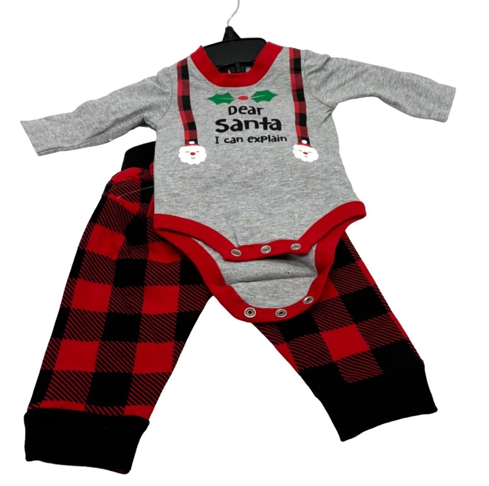 Koala Kid's "Dear Santa I can Explain" 2pc Set, Gray/Red, Newborn - Image 1 of 4