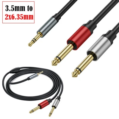 3.5mm Stereo Male to Dual 2 6.35mm Mono Male Y Cable Splitter Cord Extender Plug - Image 1 of 4