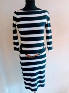 RALPH LAUREN NAVY/black, WHITE STRIPE 3/4 SLEEVE COTTON PENCIL DRESS SIZE XS - Picture 1 of 19