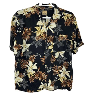 Jos. A. Banks Silk Hawaiian Shirt Size Large Black Brown Gold Floral Men's - Picture 1 of 4