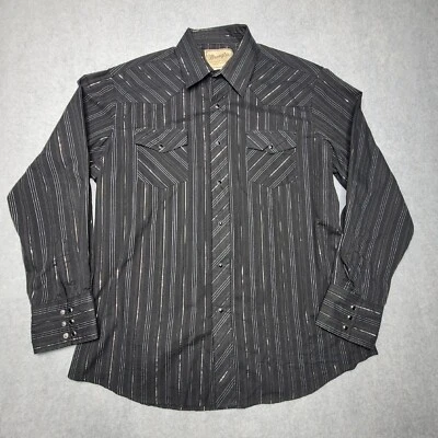 Wrangler Black Shirt Long Sleeve Pearl Snap Button Striped Men's Size Large  - Image 1 of 4