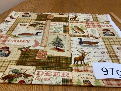 David Textiles NORTH MEMORIES DEER GOOSE OWLS TREES CABIN 1 YD + 33" - Image 1 of 3