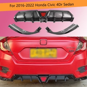 1Kit Glossy Black Rear Bumper Diffuser Lip LED Fit 16-22 Honda Civic 4Dr Sedan - Bild 1 von 6