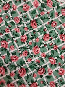 Vintage 1 Yard x 42" VIP Print Cranston Cotton Fabric Climbing Rose On Lattice