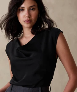 NWT Banana Republic $65 COWL-NECK TOP, Black, Sz S - Picture 1 of 4