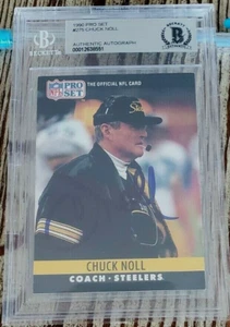 Chuck Noll Signed 1990 Pro Set Card w/ BAS COA Beckett Encapsulation Steelers - Imagen 1 de 2