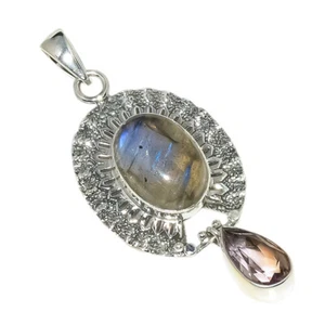 Canadian Labradorite Solid 925 Sterling Silver Pendant 2.36" S2214 - Picture 1 of 1