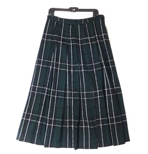 Pendleton Skirt Womens 14 Green Plaid Pleated 100% Wool Midi Zipped Business - Picture 1 of 7