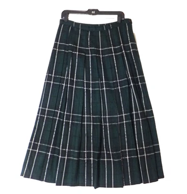 Pendleton Skirt Womens 14 Green Plaid Pleated 100% Wool Midi Zipped Business - Image 1 of 4