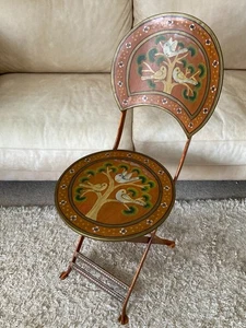 Garden Seat Unicum Metal Rustic Folding Chair Antique Hand Painted 35 3/8in Up - Picture 1 of 11