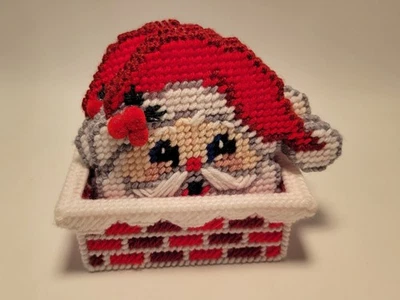 Vintage Christmas Santa Claus Coasters Handmade Yarn Plastic Canvas Needlepoint - Image 1 of 4