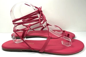 NWT TKEES Jo Gladiator Fuschia Pink Leather Lace Up Flats Sandals sz 9 US 40 EUR - Picture 1 of 10