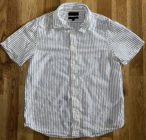 Banana Republic Men’s Beach Button Shirt Top Medium Blue White Striped Linen - Picture 1 of 4