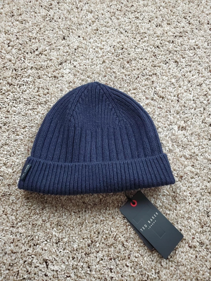 Gorro Ted Baker para hombre talla única azul lana merino mezcla cachemir tejido nuevo con etiquetas Reino Unido Foto 1 de 4