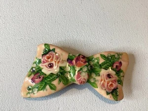 Floral French Barrette, French Hair Clip, Vintage Bow Floral Glossy Fairy - Picture 1 of 8
