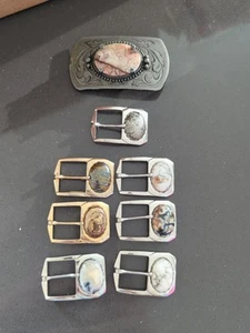 Lot of 7 Western Vtg Belt Buckles Silver/Gold Filigree with Agate/STONES F151 - Picture 1 of 12